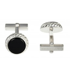 Baldessarini Manschettenknöpfe Y1043C/90/13 Silber 925 rhodiniert, strukturiert, schwarzer runder Onyxeinsatz 