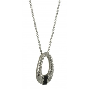 caï Halskette, schwarzer Zirkonia - Collier durchbrochenes Oval mit Silberschuppen C1419N/90/43/45