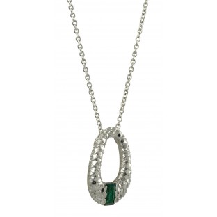 cai Halskette - grüner Zirkonia - Collier durchbrochenes Oval mit Silberschuppen C1419N/90/J0/45