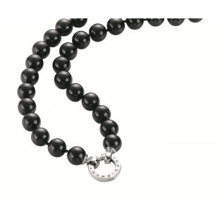 Giorgio Martello schwarzes Muschelkern-Perlen-Collier / Perlenkette 50 cmmit Schriftzug 816889500